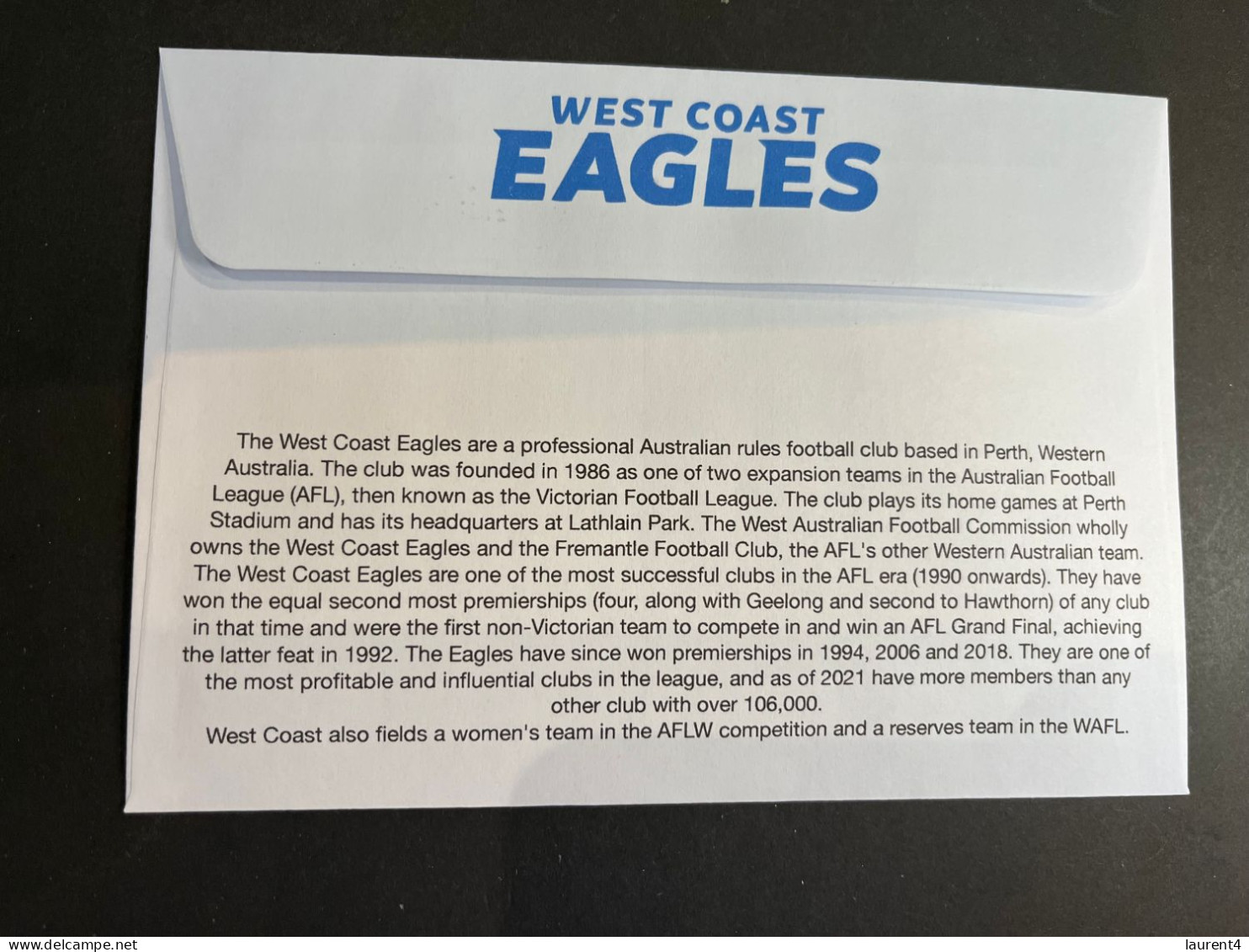 (3 Q 18 A) Australia AFL Team (2023) Commemorative Cover (for Sale From 27 March 2023) West Coast Eagle (Perth) - Covers & Documents