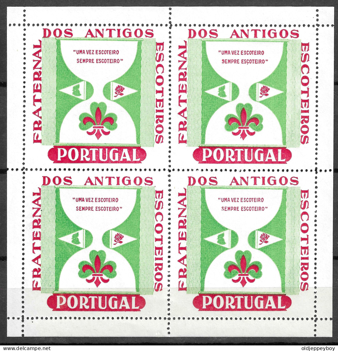 1962 MNH** BLOCK OF 4 PORTUGAL Fraternal Antigos Escoteiros Anciens Scouting Pfadfinder Scouts VIGNETTE CINDERELLA  - Neufs