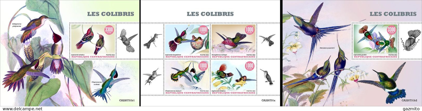 Centrafrica 2022, Animals, Hummingbirds, 4val In BF+2BF - Colibris