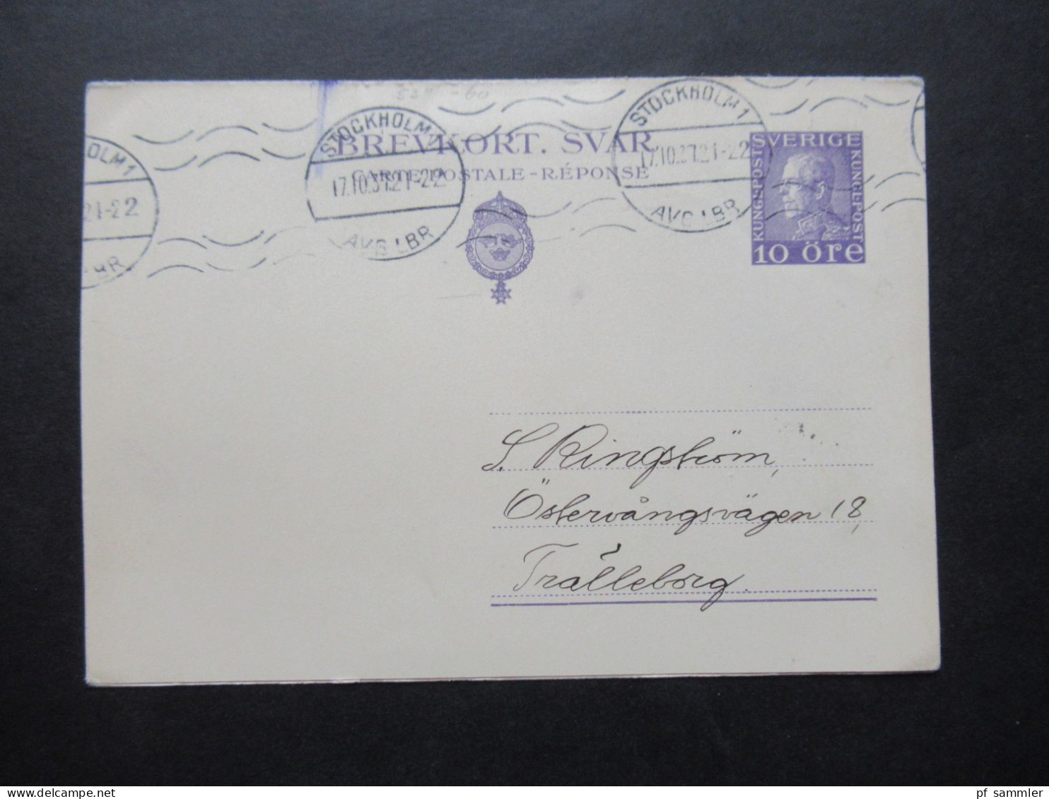 Schweden 1937 Ganzsache / Doppelkarte P52 Beide Teile Gestempelt Bzw. Verwendet! Stockholm - Trälleborg - Entiers Postaux