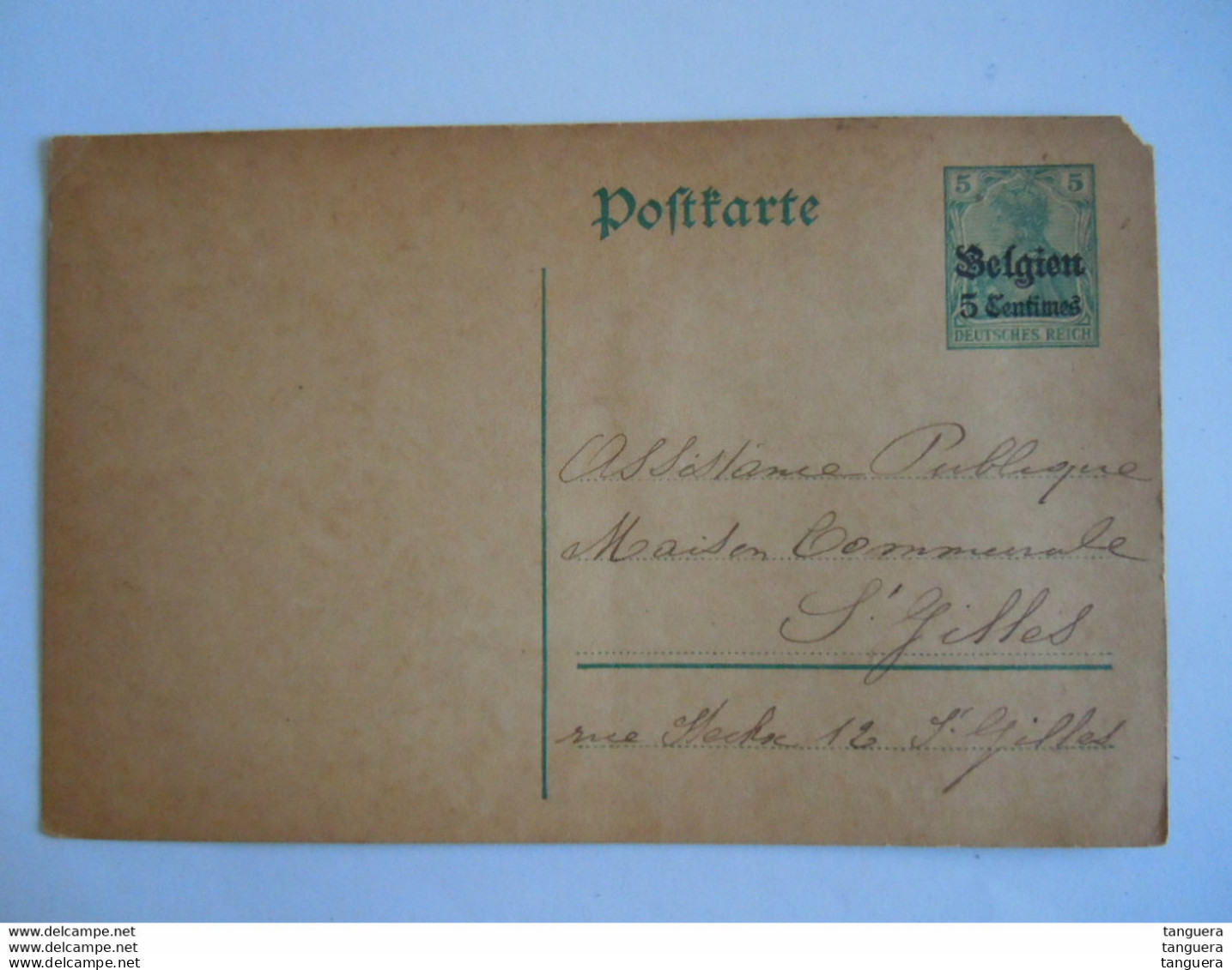 Belgique Entier Postwaardestuk Generaal Gouvernement Nr.1 Belgien 5 Centimes Op 5 Pf 1914 Beschreven Geen Stempel - German Occupation