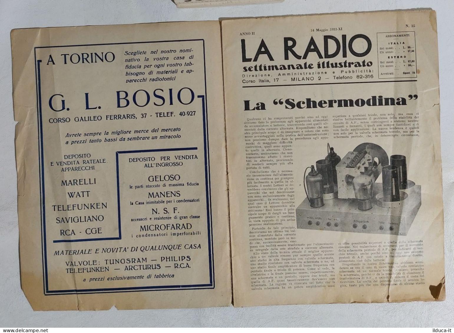 I114126 LA RADIO Settimanale Illustrato 1933 N. 35 - Schermodina - Textos Científicos