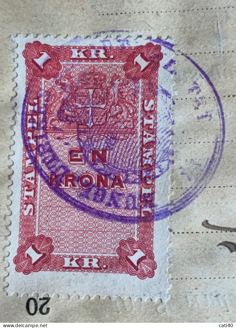 SVEZIA - REVENUE  EN  KRONA SU DOCUMENTO DEL 2 JUN 1920 - Revenue Stamps