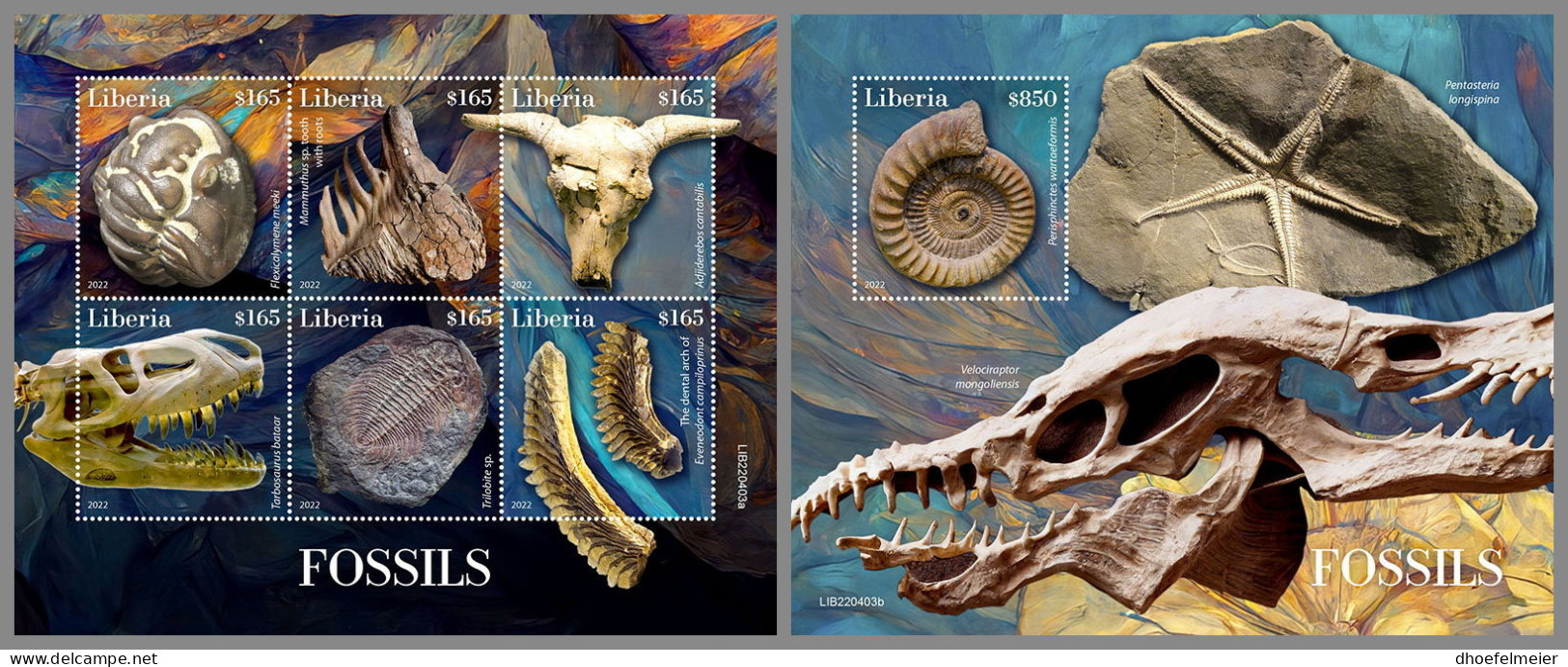 LIBERIA 2022 MNH Fossils Fossilien Fossiles M/S+S/S - OFFICIAL ISSUE - DHQ2318 - Fossili