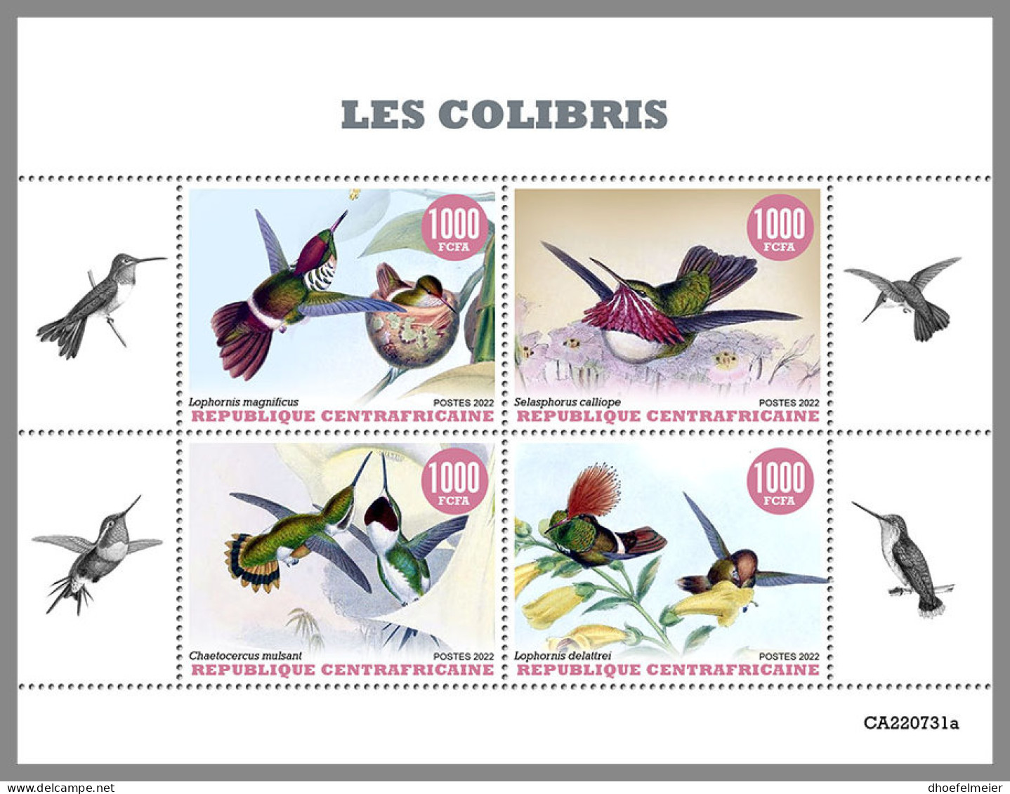 CENTRAL AFRICAN 2022 MNH Hummingbirds Kolibris Colibris M/S - IMPERFORATED - DHQ2318 - Kolibries