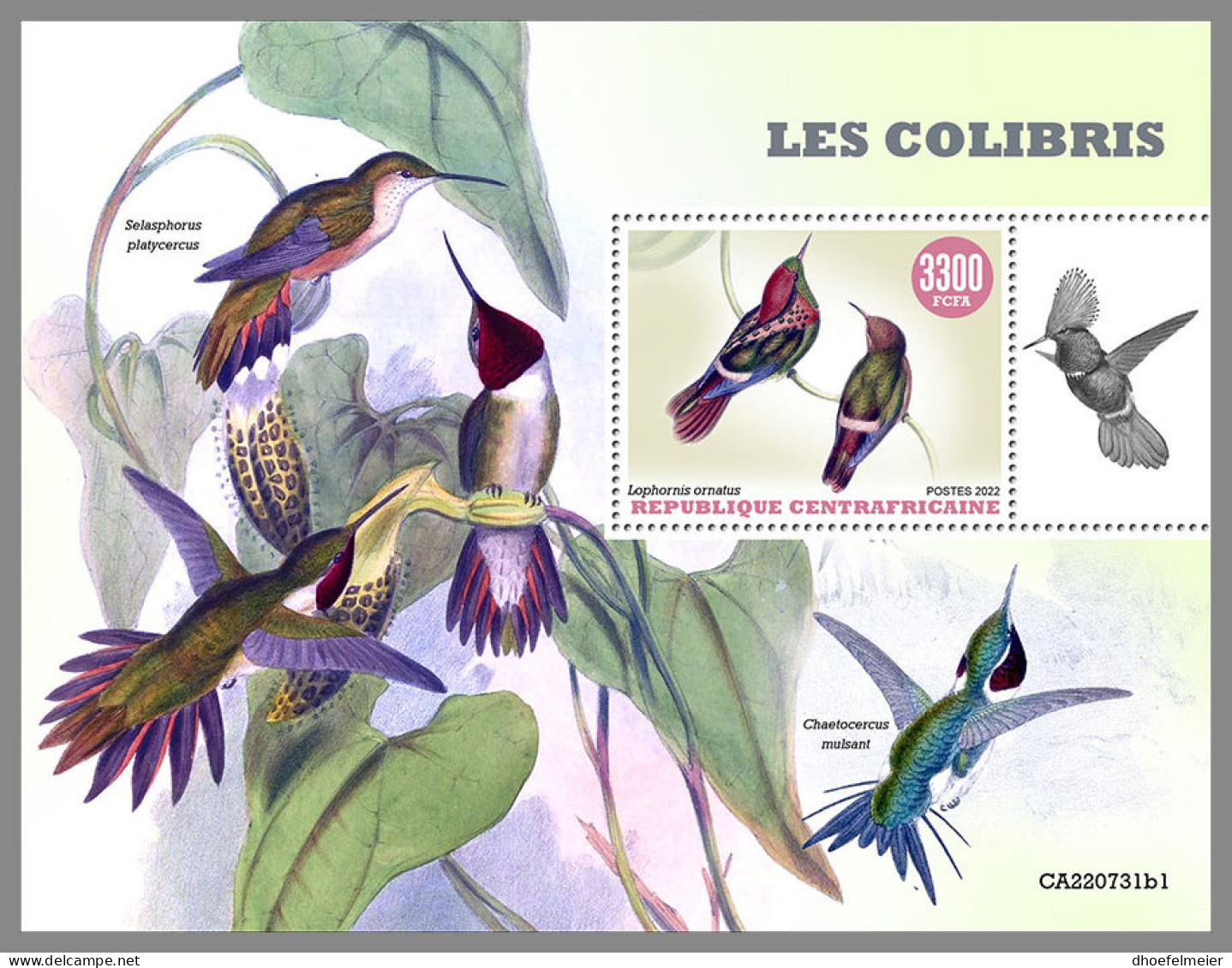 CENTRAL AFRICAN 2022 MNH Hummingbirds Kolibris Colibris S/S I - IMPERFORATED - DHQ2318 - Colibris