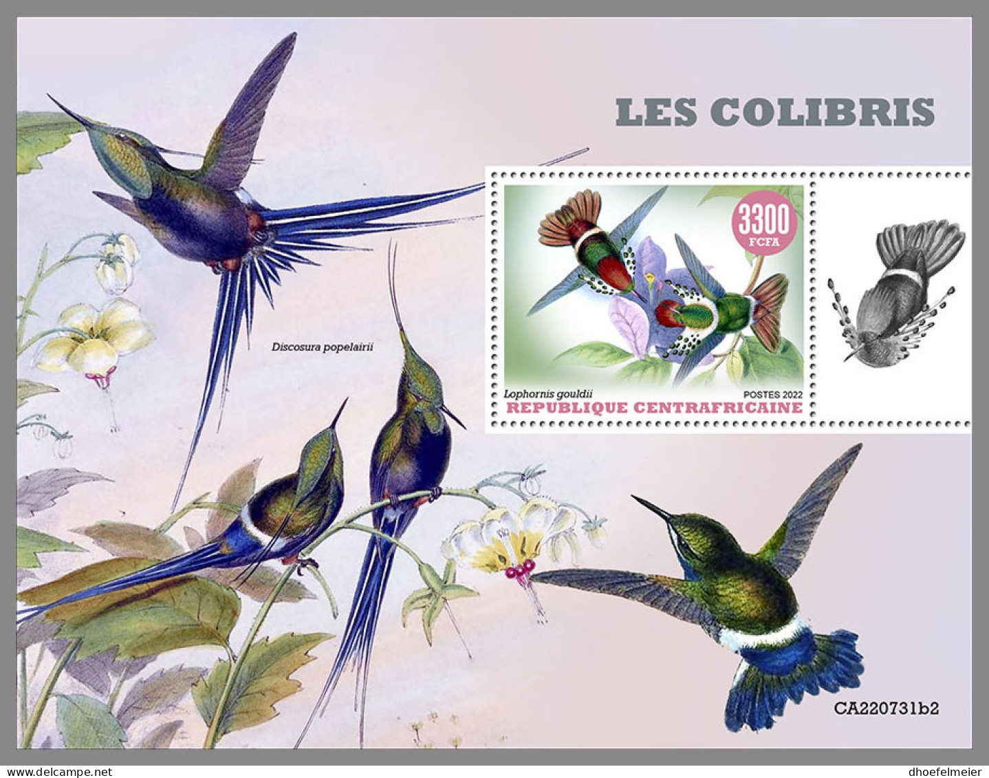 CENTRAL AFRICAN 2022 MNH Hummingbirds Kolibris Colibris S/S II - IMPERFORATED - DHQ2318 - Kolibries