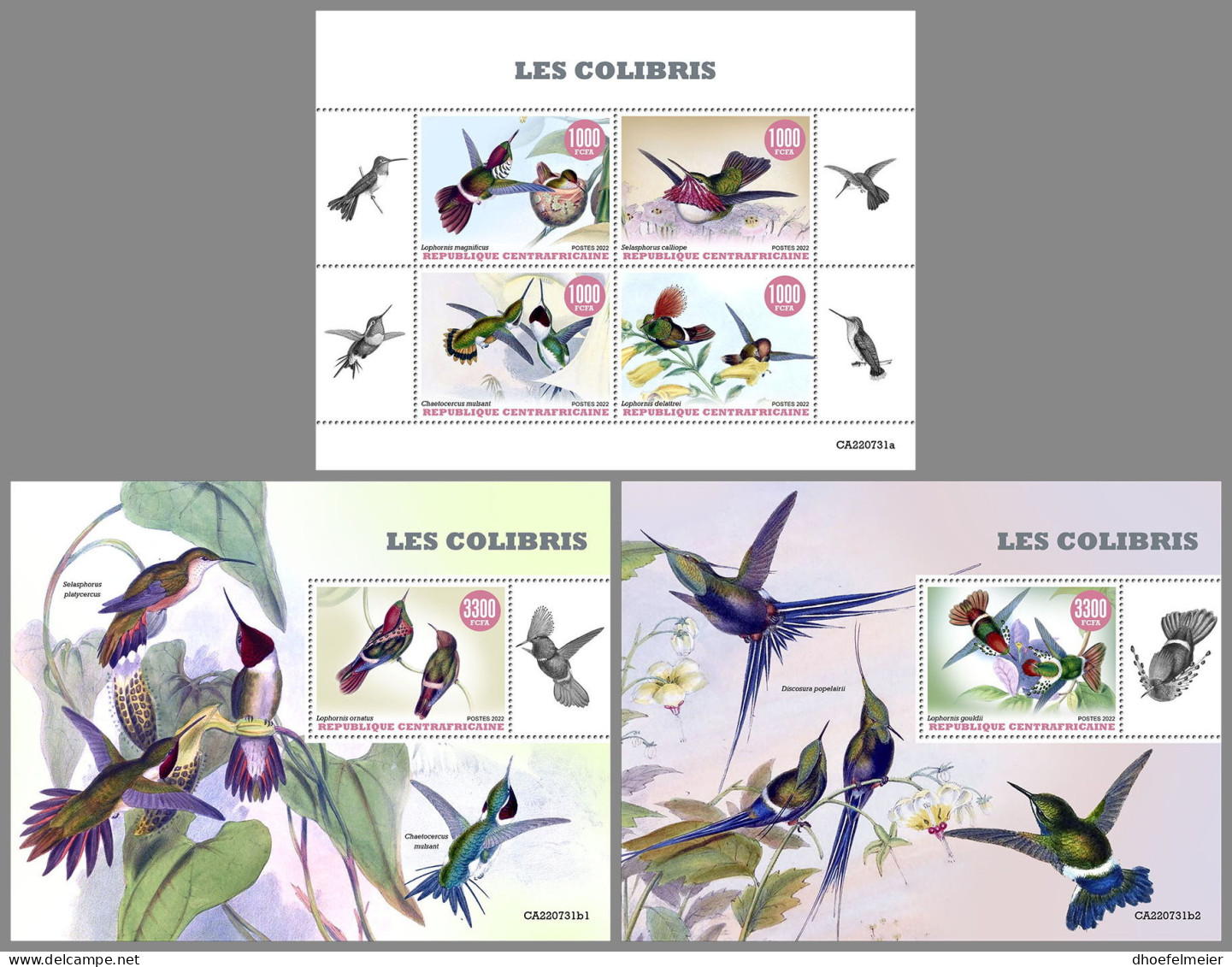 CENTRAL AFRICAN 2022 MNH Hummingbirds Kolibris Colibris M/S+2S/S - IMPERFORATED - DHQ2318 - Kolibries