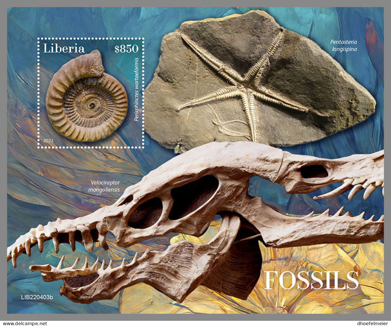 LIBERIA 2022 MNH Fossils Fossilien Fossiles S/S - IMPERFORATED - DHQ2318 - Fossiles