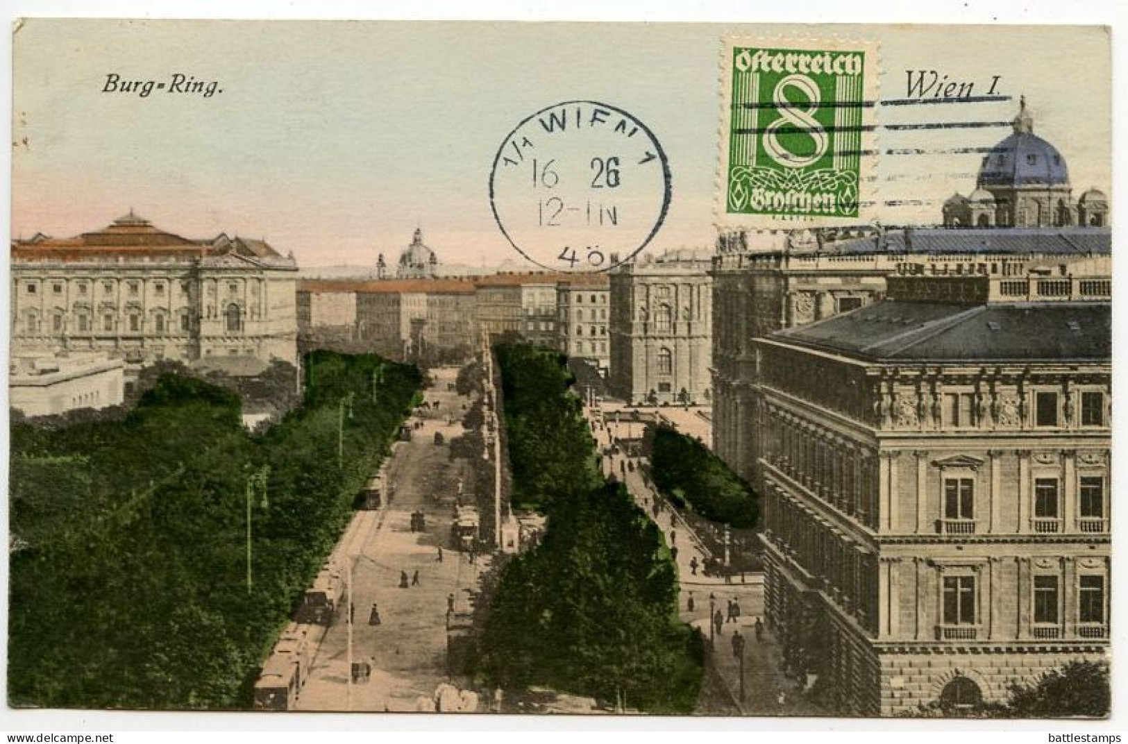 Austria 1926 Postcard - Vienna / Wien - Burg-Ring; 8g. Numeral Stamp - Ringstrasse