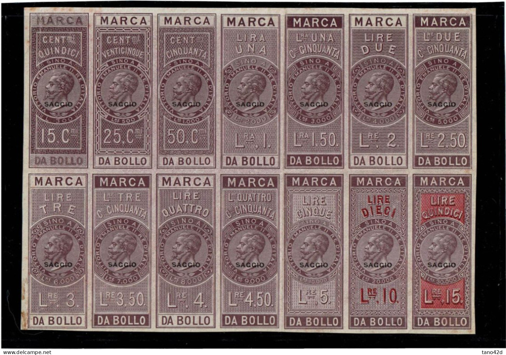 CTN84 - ITALIE FEUILLET "MARCA DA BOLLO - SAGGIO " DE 15c A 15L TTB - Revenue Stamps