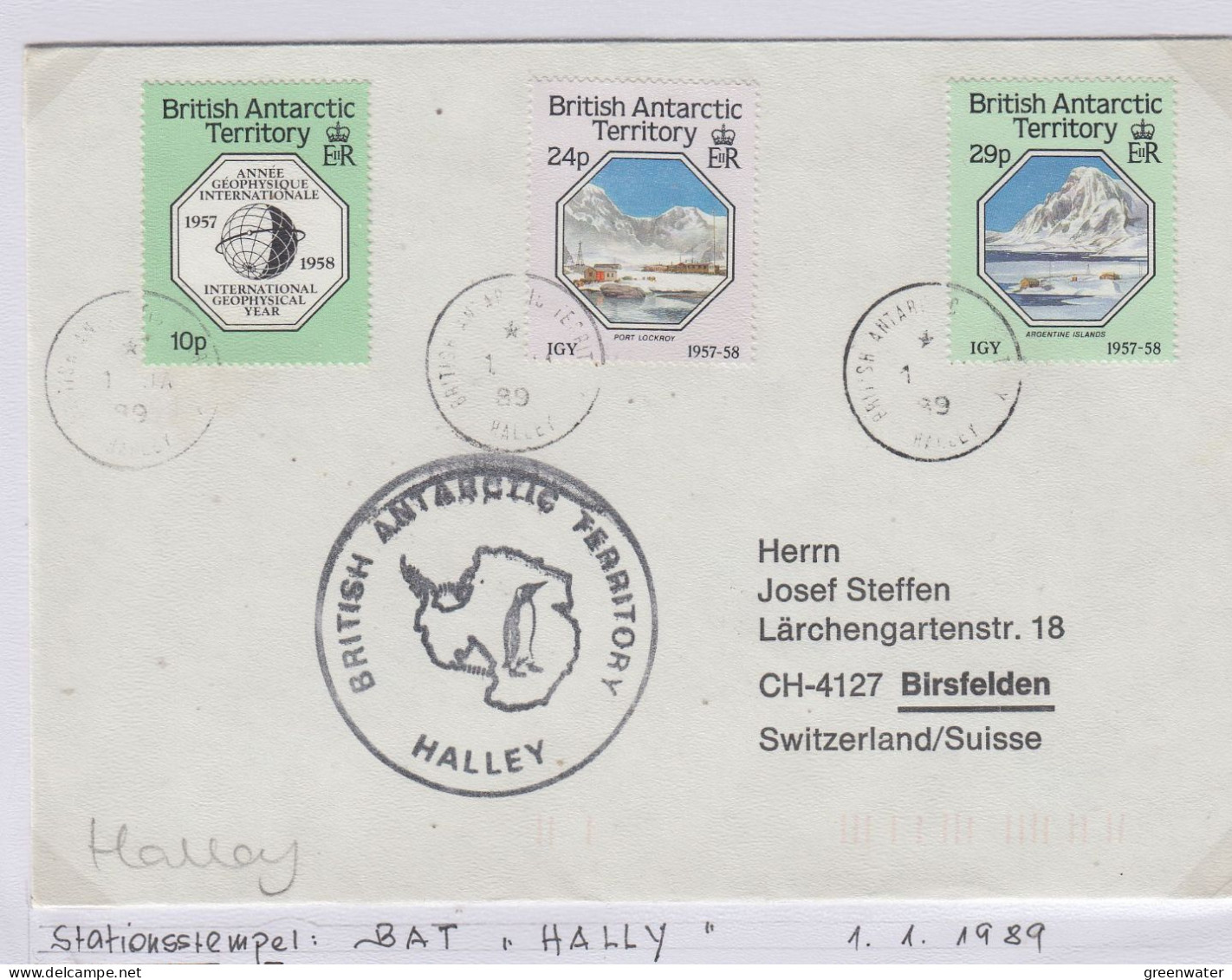 British Antarctic Territory (BAT) IGY Set Cover Ca Ca Halley 1.1.1989 (TR163A) - Covers & Documents