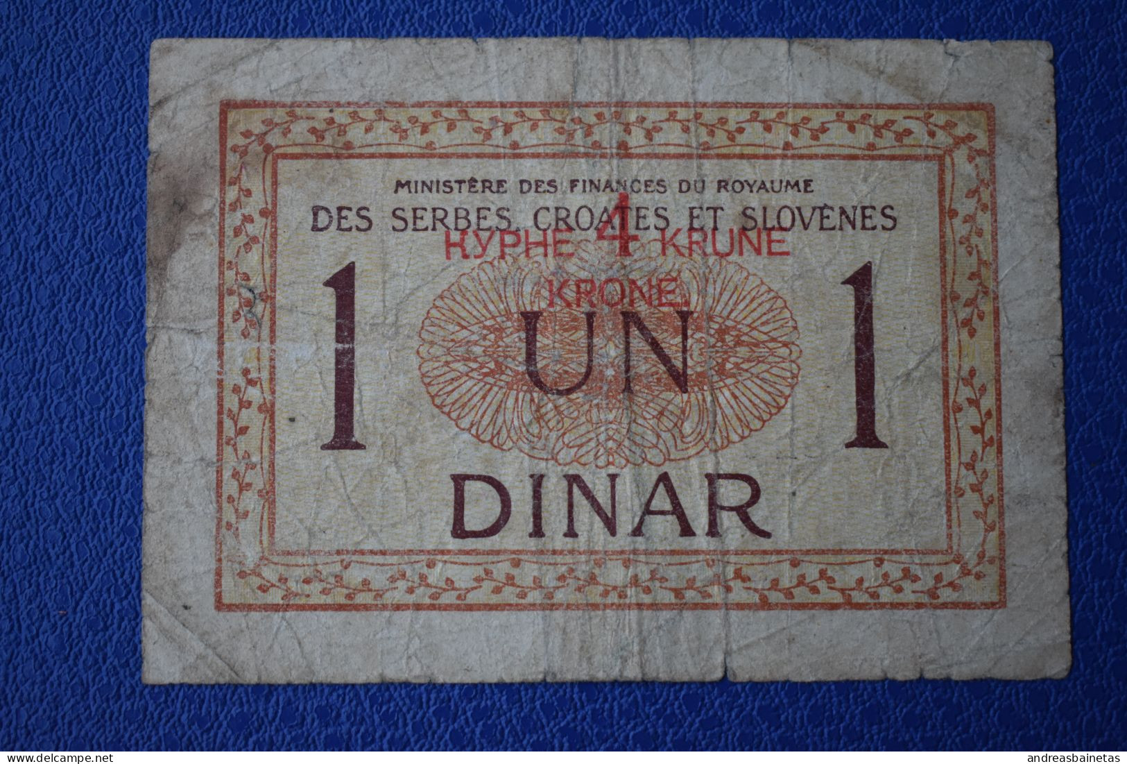 Banknotes  Yugoslavia 4 Kruna Overprint On 1 Dinar 1919 - Yougoslavie