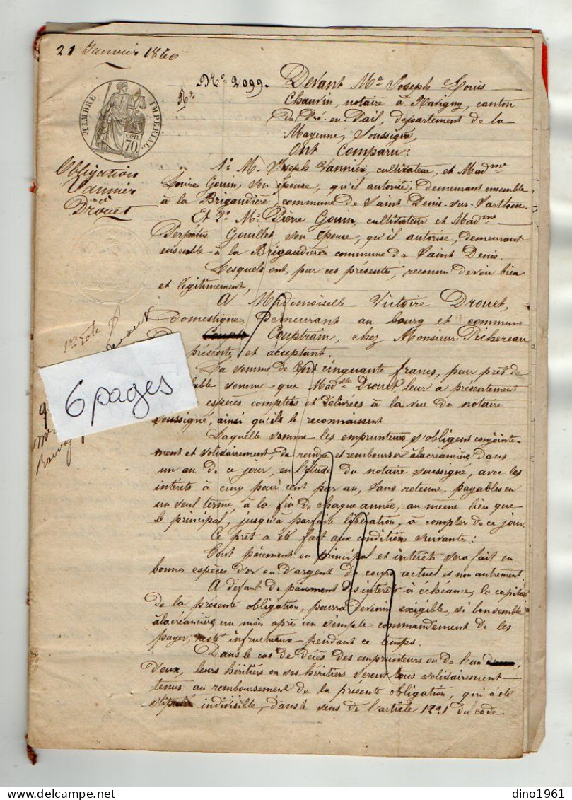 VP21.980 - RAVIGNY - Acte De 1860 - Obligation Par VANNIER & GOUIN à SAINT DENIS SUR SARTHON à Melle DROUET à COUPTRAIN - Manuscrits