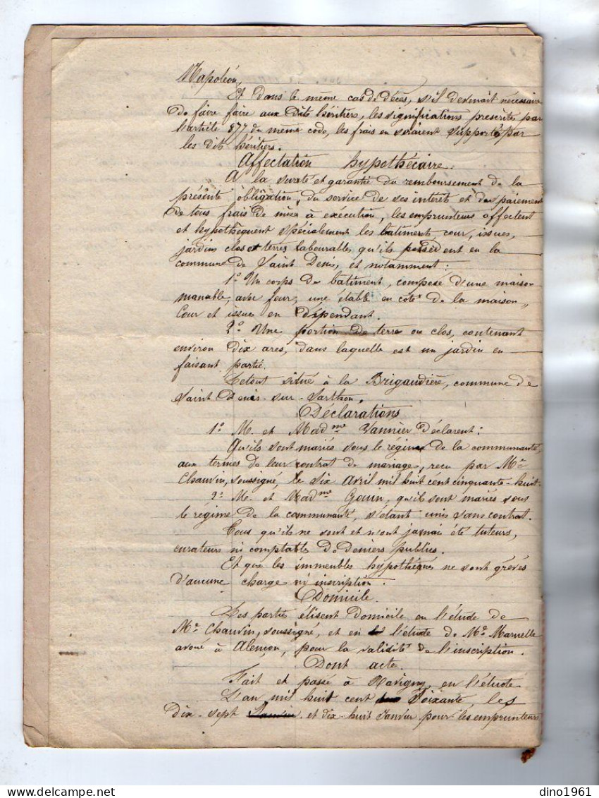 VP21.980 - RAVIGNY - Acte De 1860 - Obligation Par VANNIER & GOUIN à SAINT DENIS SUR SARTHON à Melle DROUET à COUPTRAIN - Manuscrits