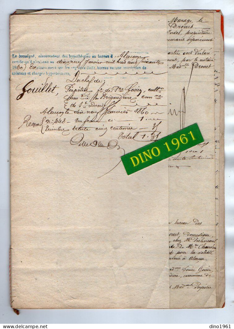 VP21.980 - RAVIGNY - Acte De 1860 - Obligation Par VANNIER & GOUIN à SAINT DENIS SUR SARTHON à Melle DROUET à COUPTRAIN - Manuscrits