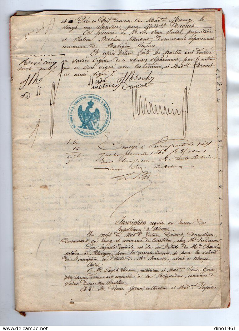 VP21.980 - RAVIGNY - Acte De 1860 - Obligation Par VANNIER & GOUIN à SAINT DENIS SUR SARTHON à Melle DROUET à COUPTRAIN - Manuscrits