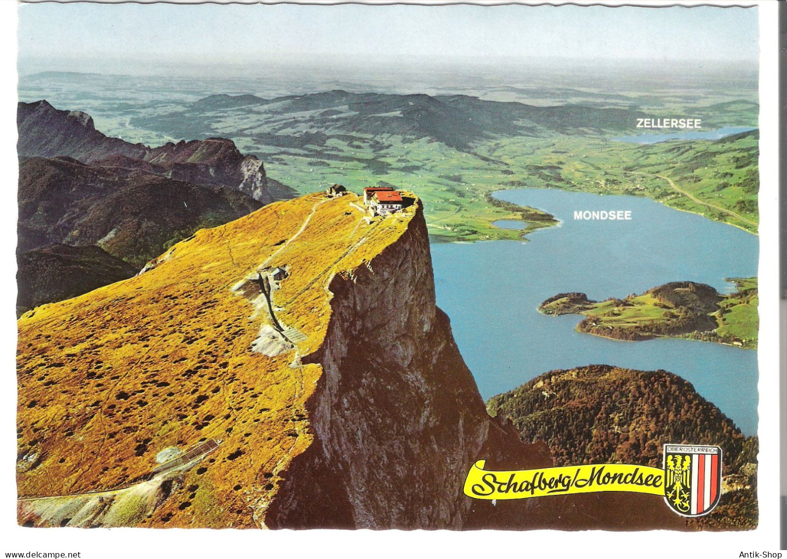 Luftbildpanorama Vom Schafberggipfel Mi Berghotel - Himmelspforte, Bergbahnhof Und Blick Auf Den Monds - Von 1980 (6328) - Mondsee