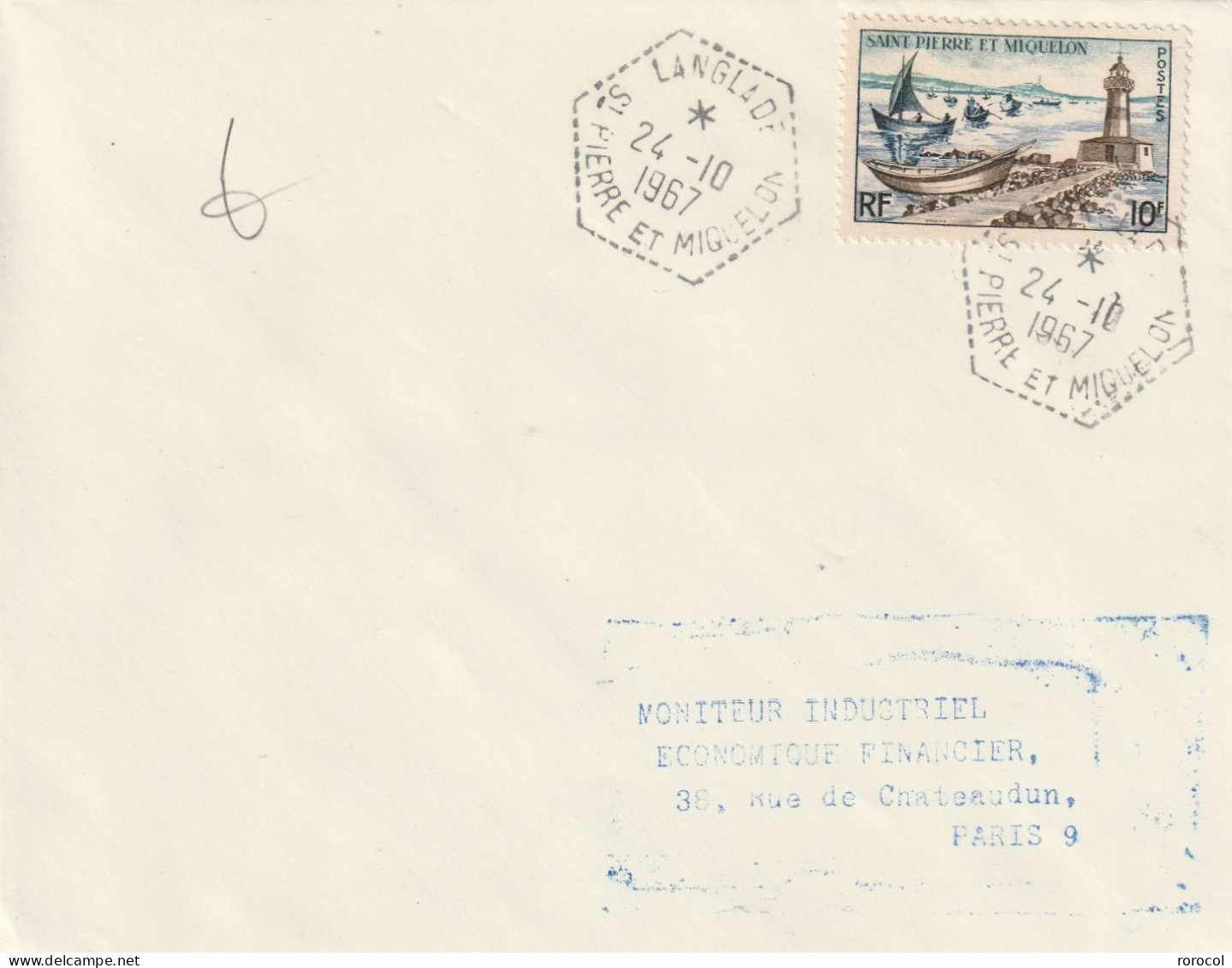 SPM Lettre 1967 Oblitération Hexagonale Pointillée De LANGLADE - Briefe U. Dokumente