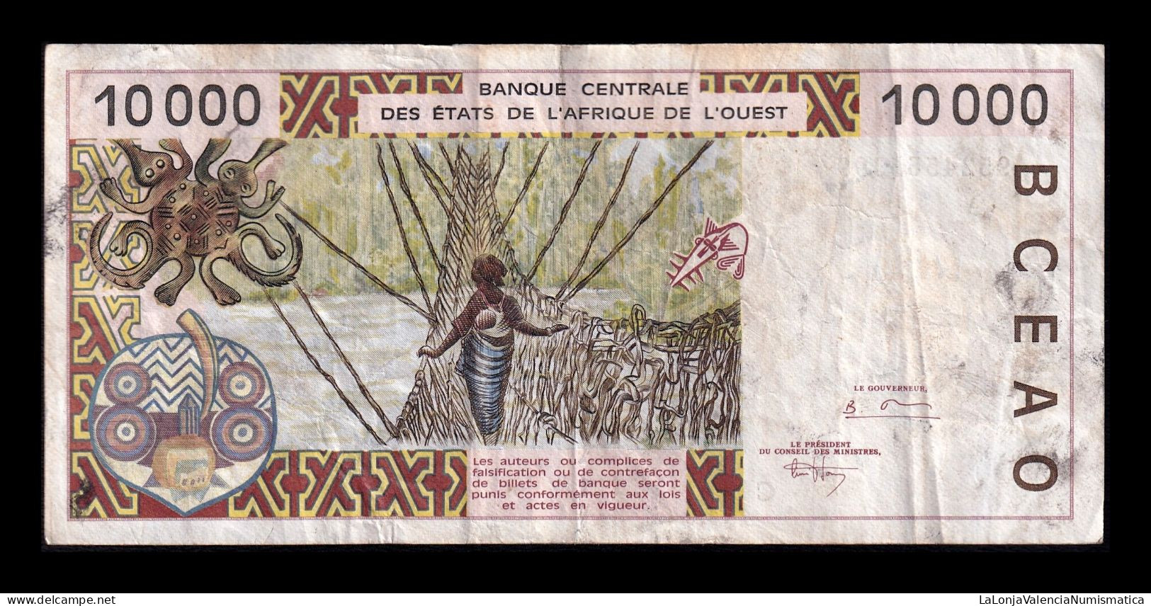 West African St. Burkina Faso 10000 Francs 1995 Pick 314Cc Mbc Vf - Burkina Faso