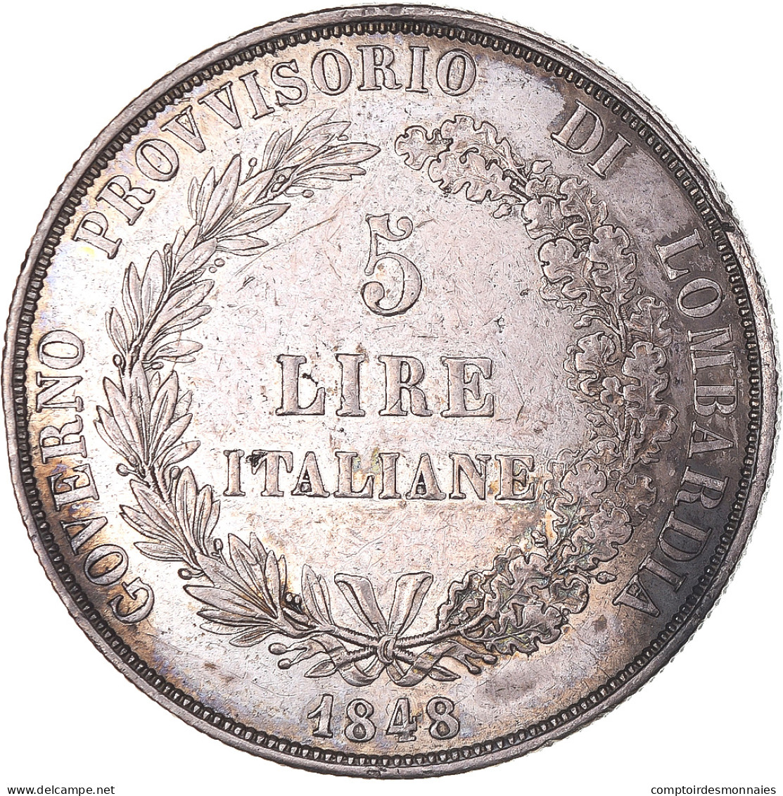 Monnaie, États Italiens, LOMBARDY-VENETIA, 5 Lire, 1848, Milan, TTB, Argent - Lombardie-Vénétie