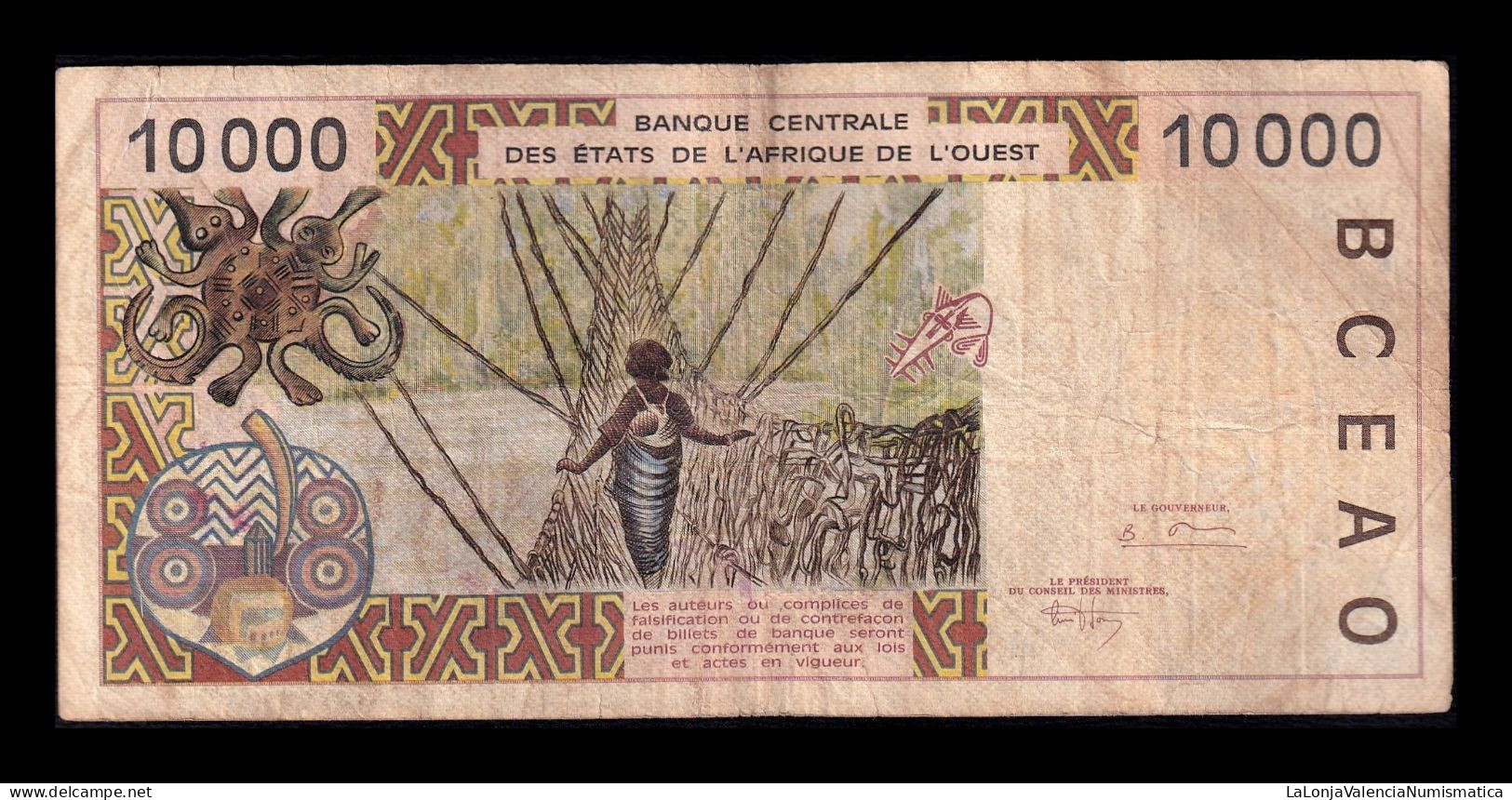 West African St. Togo 10000 Francs 1995 Pick 814Tc Mbc Vf - Togo