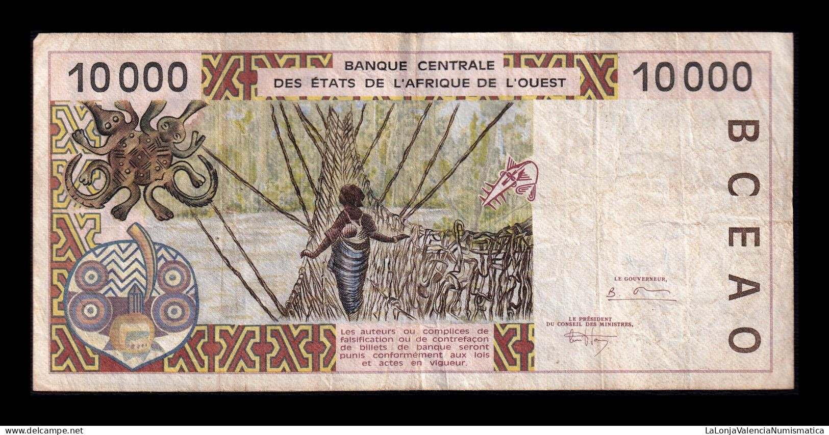 West African St. Togo 10000 Francs 1995 Pick 814Tc Mbc Vf - Togo