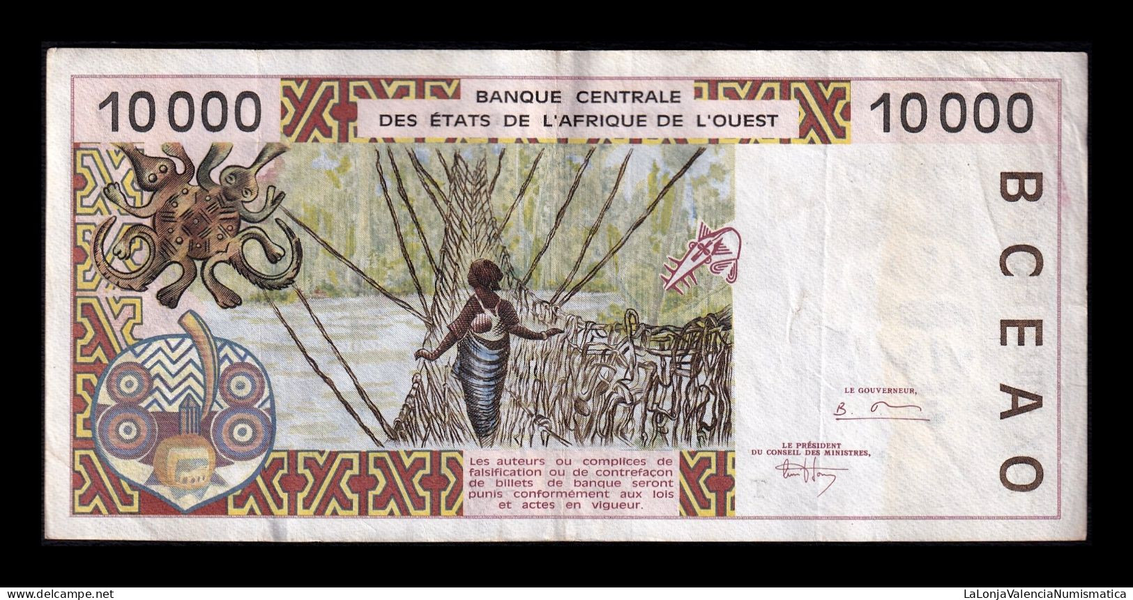 West African St. Togo 10000 Francs 1995 Pick 814Tc Mbc Vf - Togo