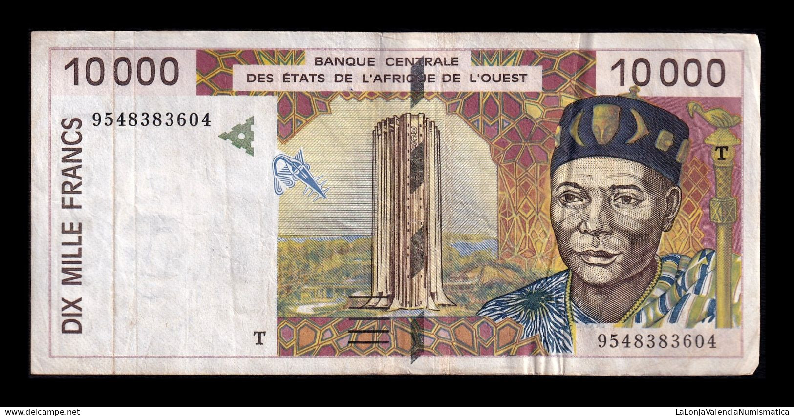 West African St. Togo 10000 Francs 1995 Pick 814Tc Mbc Vf - Togo