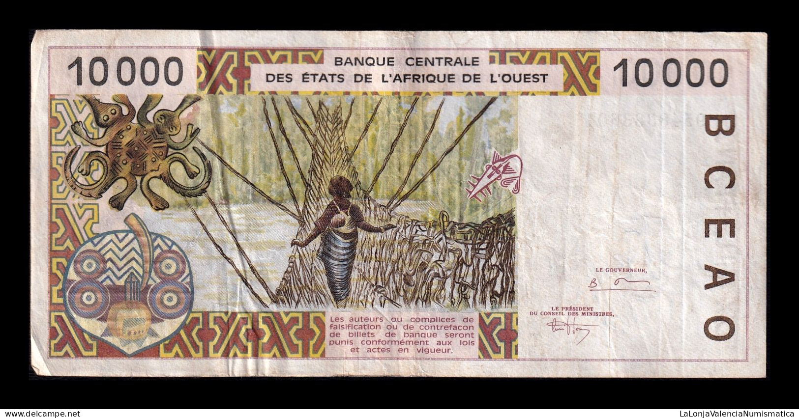 West African St. Togo 10000 Francs 1995 Pick 814Tc Mbc Vf - Togo