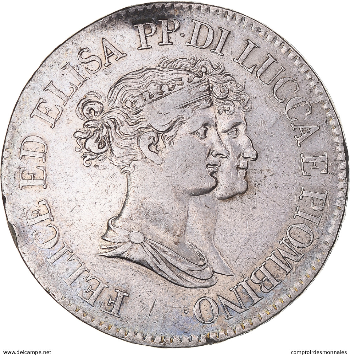 Monnaie, États Italiens, LUCCA, Felix And Elisa, 5 Franchi, 1808, Firenze, TB+ - Lucca