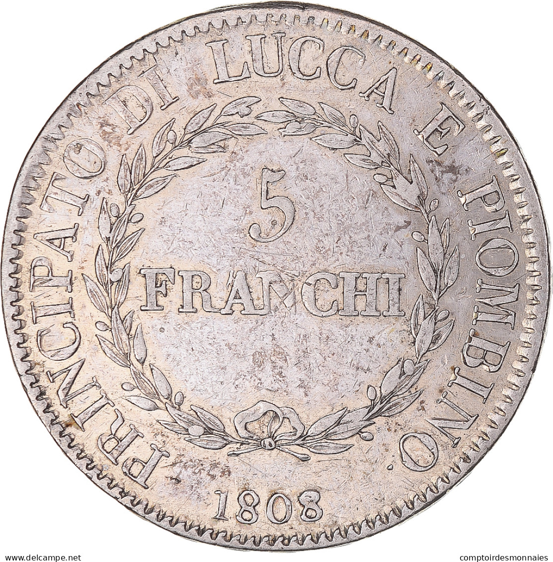 Monnaie, États Italiens, LUCCA, Felix And Elisa, 5 Franchi, 1808, Firenze, TB+ - Lucca