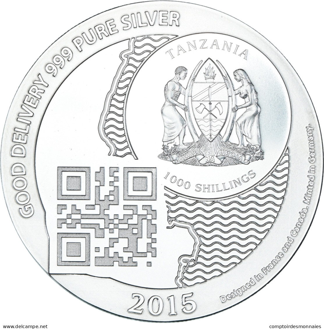 Monnaie, Tanzanie, Zanzibar, 1000 Shillings, 1 Vera Silver Oz, 2015, FDC, Argent - Tanzania