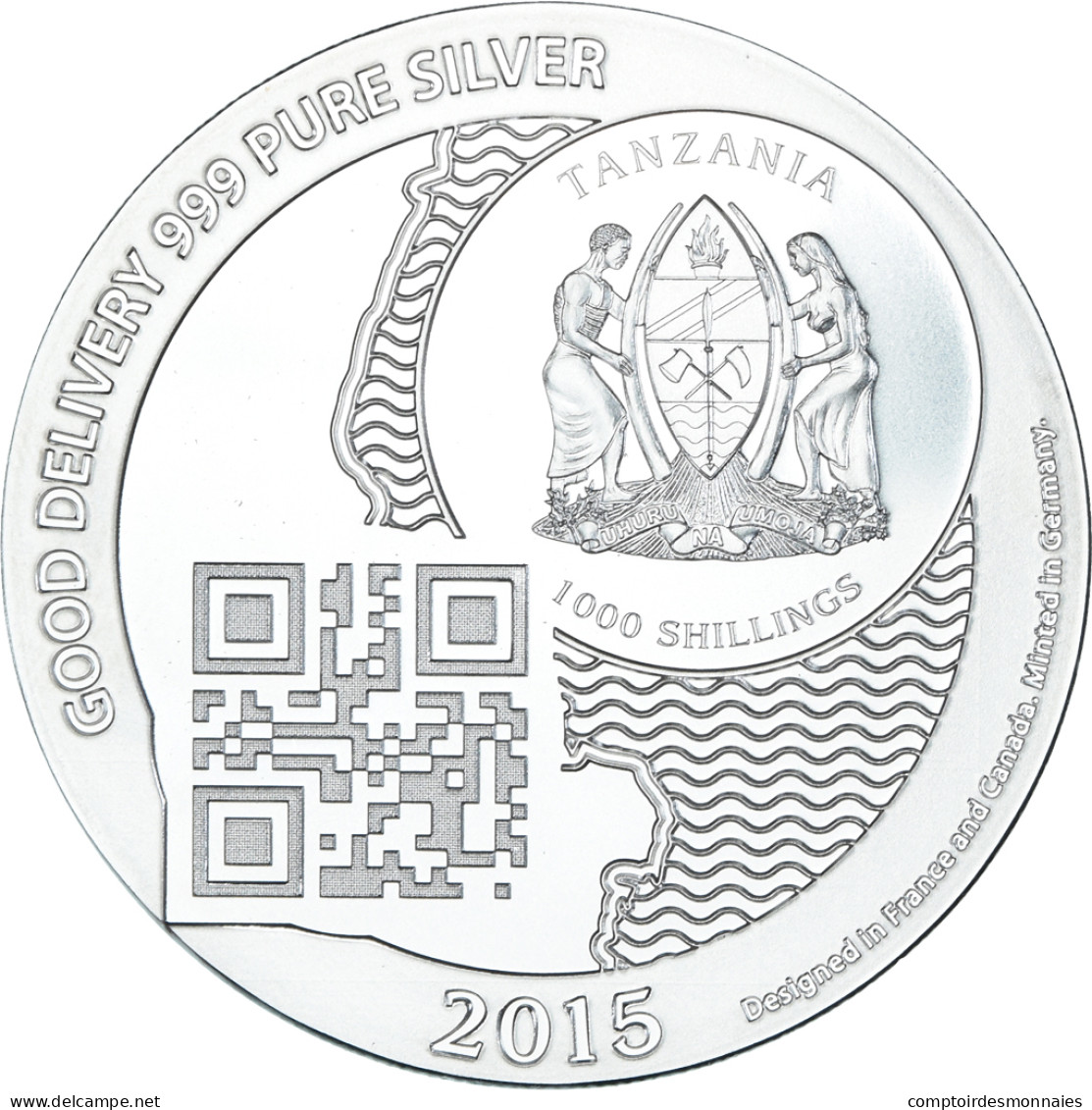 Monnaie, Tanzanie, Zanzibar, 1000 Shillings, 1 Vera Silver Oz, 2015, FDC, Argent - Tansania