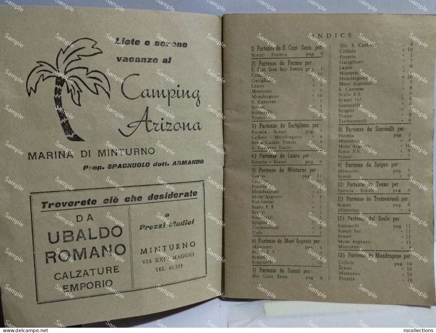 Timetable ORARIO Auto Ferroviario AUTOSERVIZI RICITELLI Minturno 1967 Scauri Formia Gargliano Teano Tufo - Europa