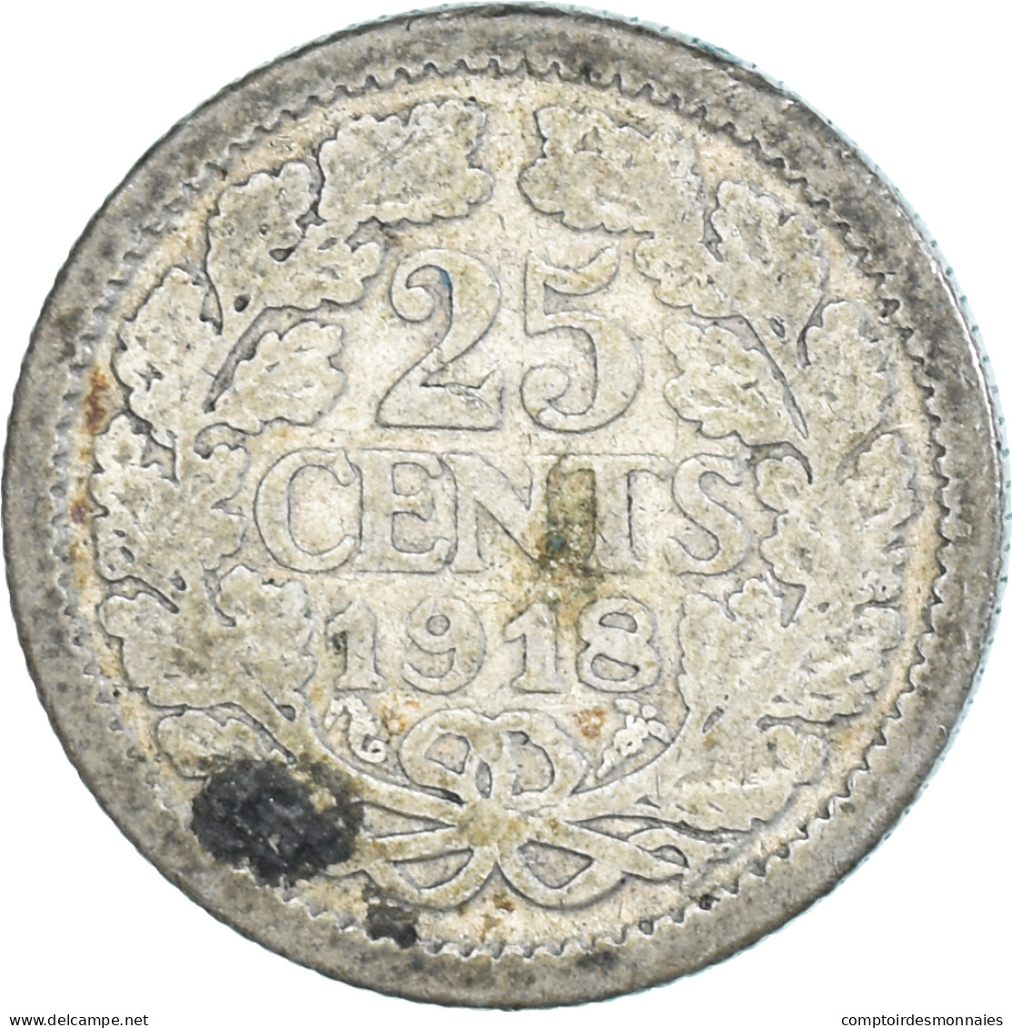 Monnaie, Pays-Bas, Wilhelmina I, 25 Cents, 1918, Utrecht, TB, Argent, KM:146 - 25 Cent