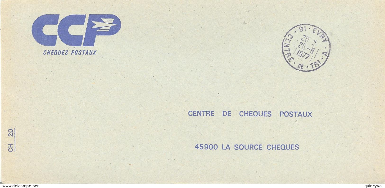 91 EVRY  CENTRE DE TRI  A   Lettre Enveloppe Des CCP Ob26 9 1977 - Manual Postmarks