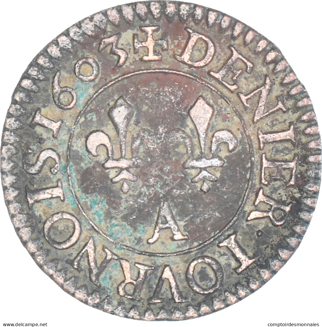 Monnaie, France, Henri IV, Denier Tournois, 1603, Paris, TB+, Cuivre - 1589-1610 Henry IV The Great