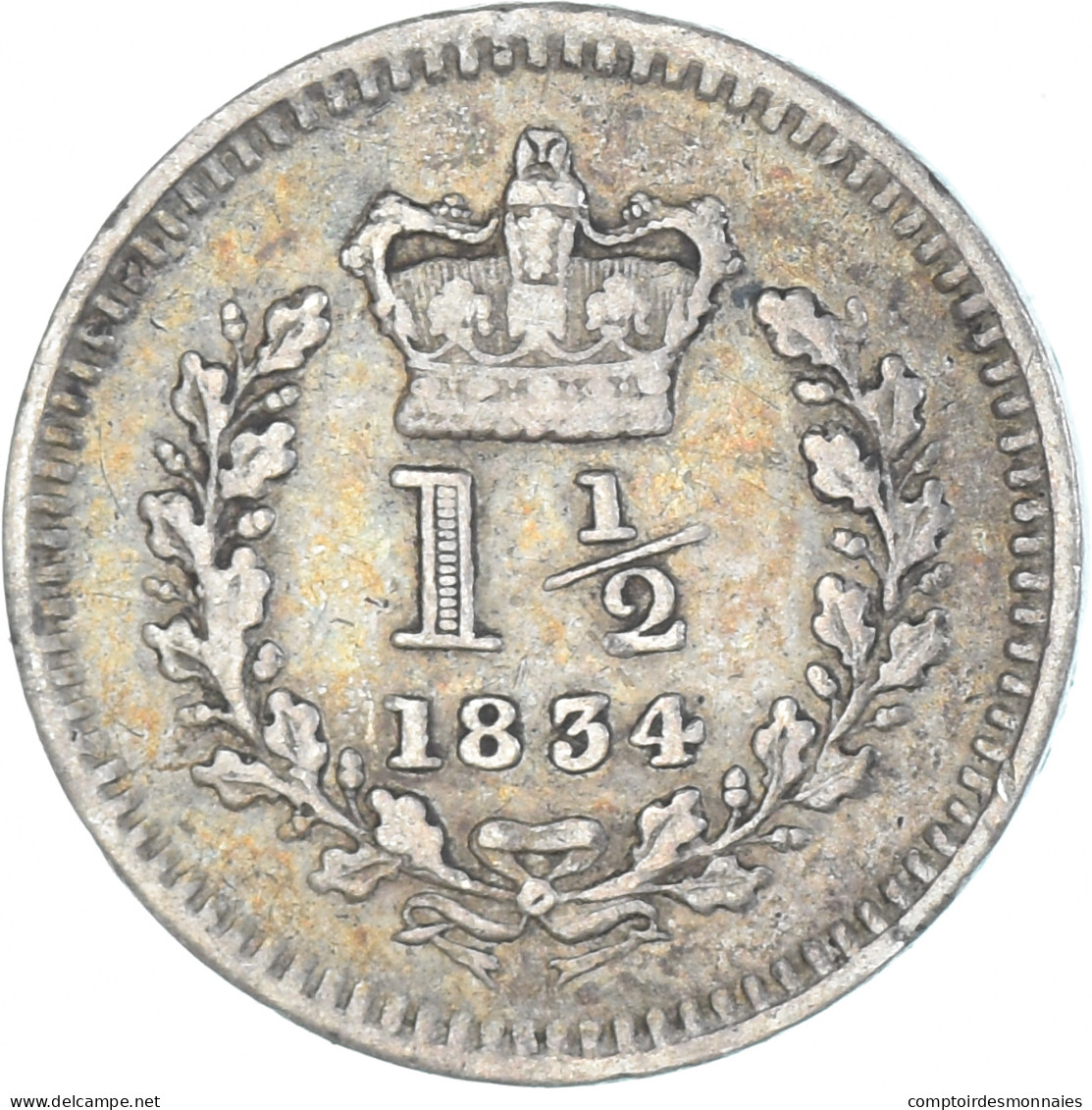 Monnaie, Grande-Bretagne, William IV, 1-1/2 Pence, 1834, Londres, TTB, Argent - E. 1 1/2 - 2 Pence