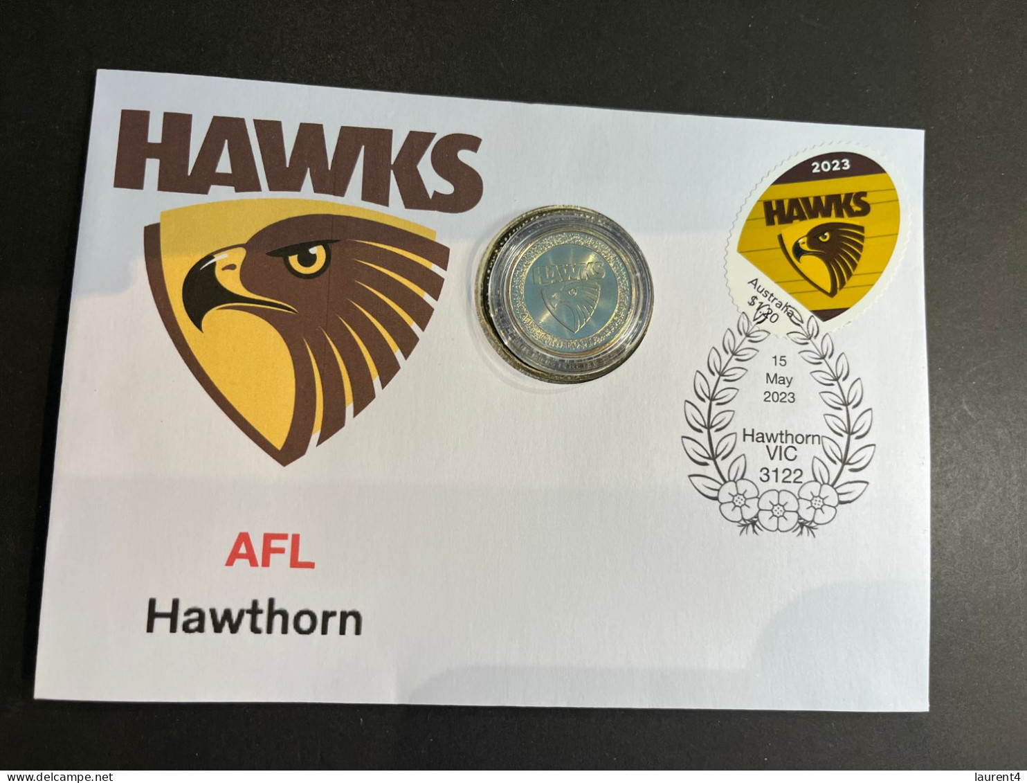 (coin Cover C - 5-5-2023) Australia AFL & AFLW (2023) $1.00 Coin (special Cover With AFL Matching Stamp) Hawthorn Hawks - Dollar