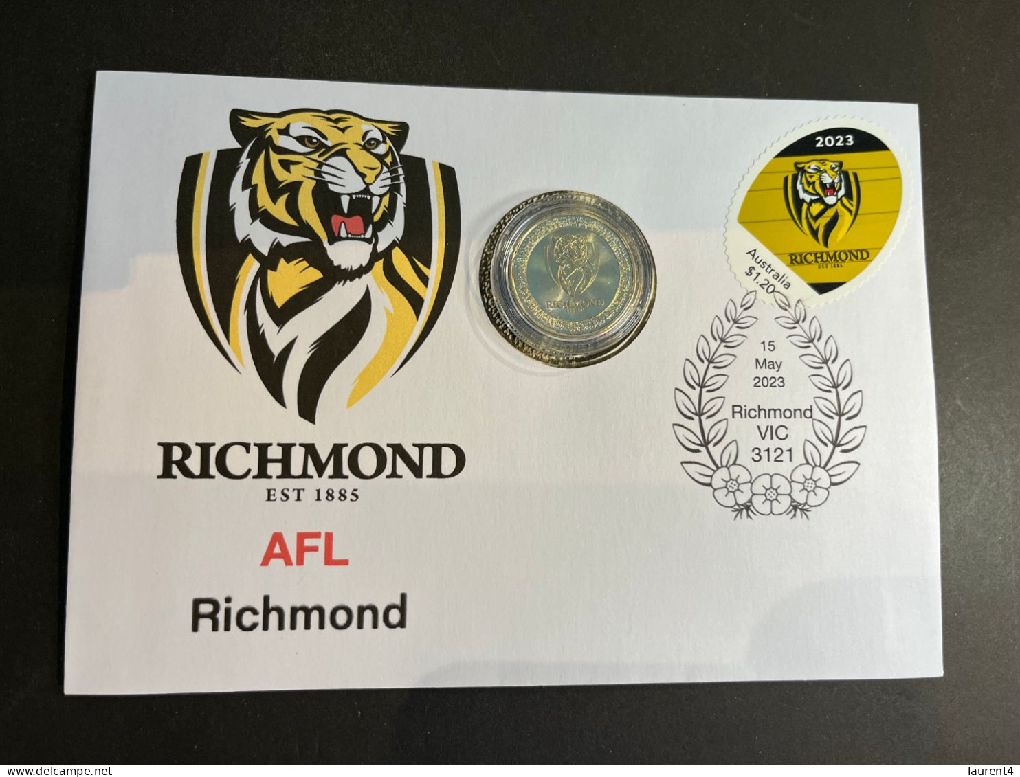 (coin Cover C - 5-5-2023) Australia AFL & AFLW (2023) $1.00 Coin (special Cover With AFL Matching Stamp) Richmond Tigers - Dollar