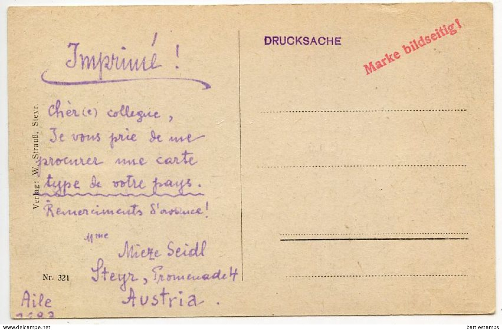 Austria 1922 Postcard - Steyr Vom Tabor Gesehen; 50k. Symbols Of Art & Science Stamp - Steyr