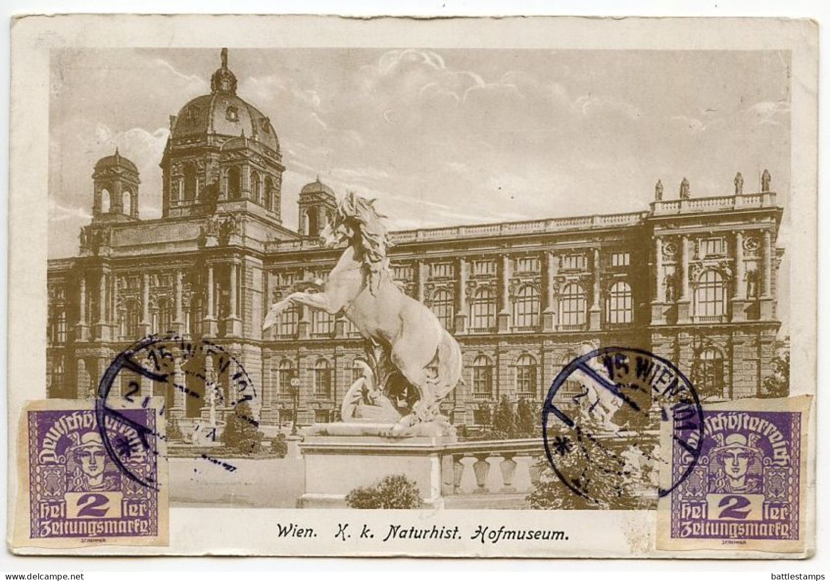 Austria 1921 Postcard - Wien / Vienna Natural History Museum ; 2h. Mercury Newspaper Stamps - Museos