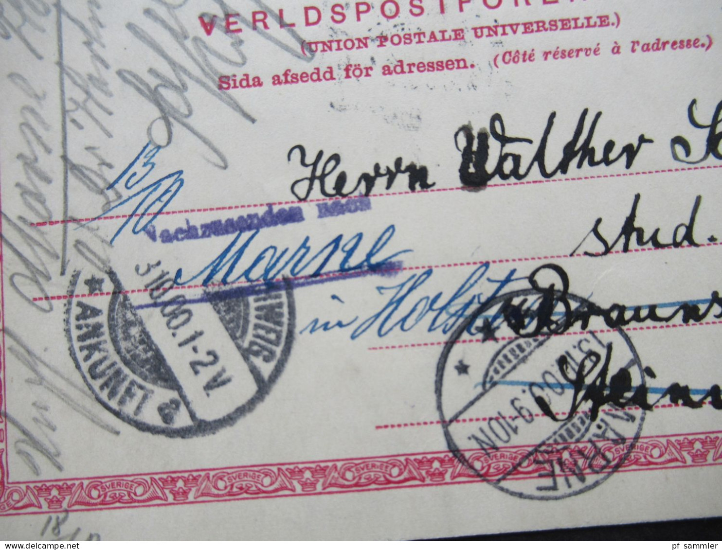 Schweden 1900 Ganzsache / Doppelkarte Tio Öre Frageteil Gestempelt Helsingborg - Braunschweig Weitergeleitet Nach Marne - Postal Stationery