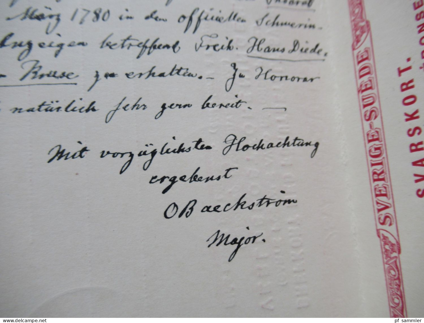 Schweden 1898 Ganzsache / Doppelkarte Tio Öre Stockholm - Schwerin Schiffspost Trelleborg - Sassnitz Unterschrift Major - Postwaardestukken