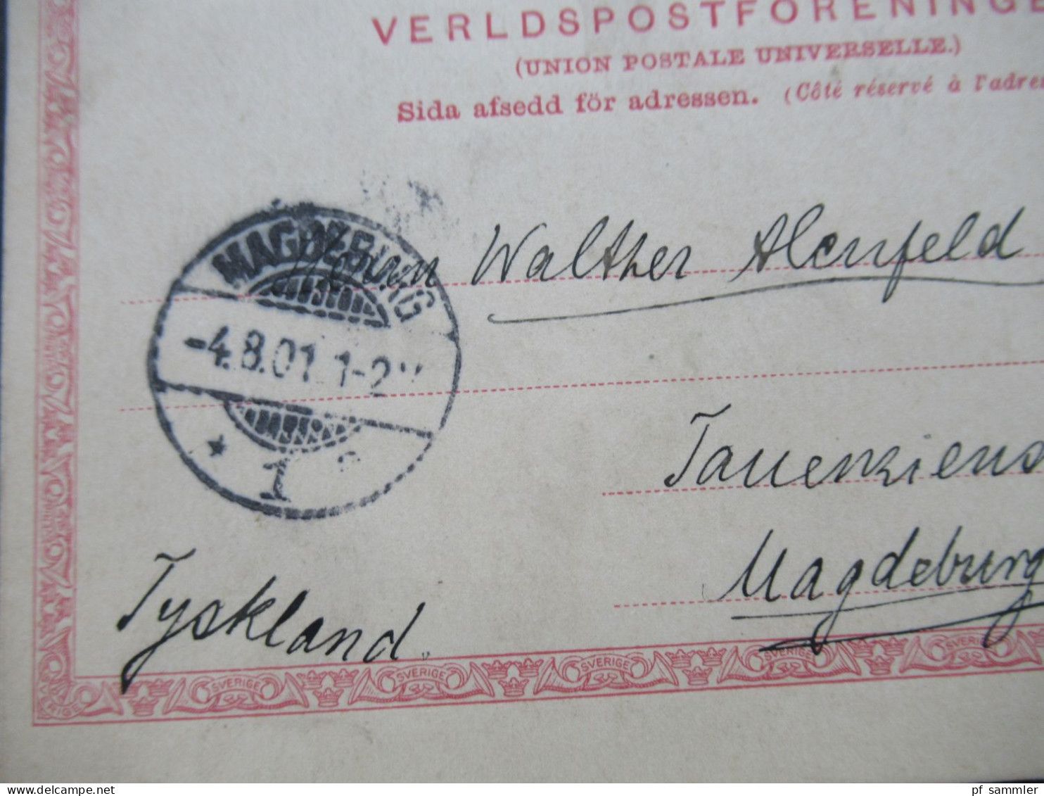 Schweden 1901 Ganzsache / Doppelkarte P 22 Tio Öre Stempel Stockholm Nach Magdeburg Mit Ank. Stempel - Postwaardestukken