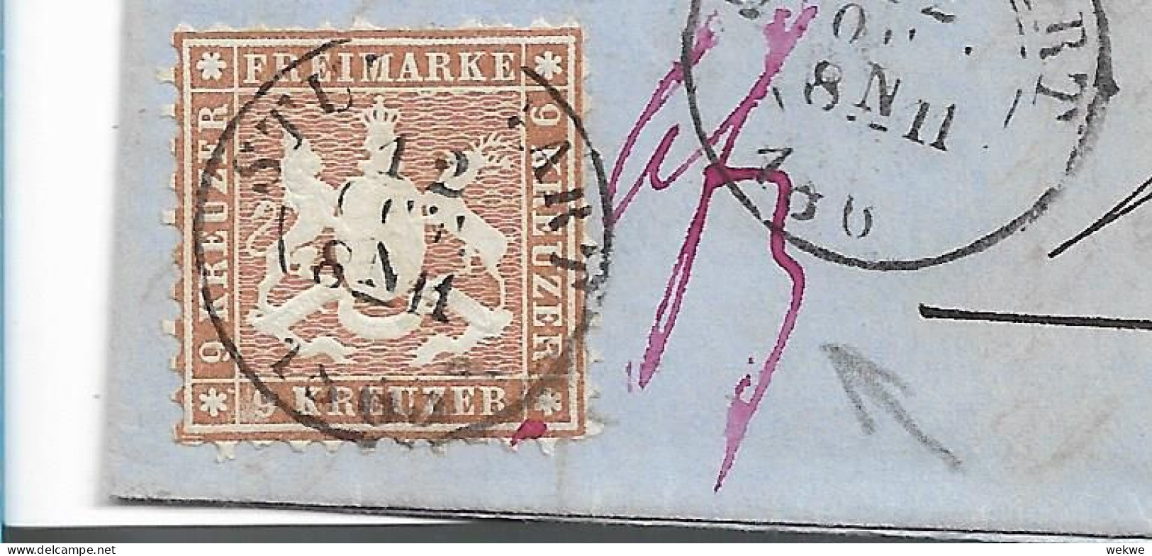 WTB126 / WÜRTTEMBERG Mi.Nr.28a, Geprüft In Besterhaltung 1865, Stuttgart - Basel, 2-Kreisstempel Mit Jahr - Brieven En Documenten