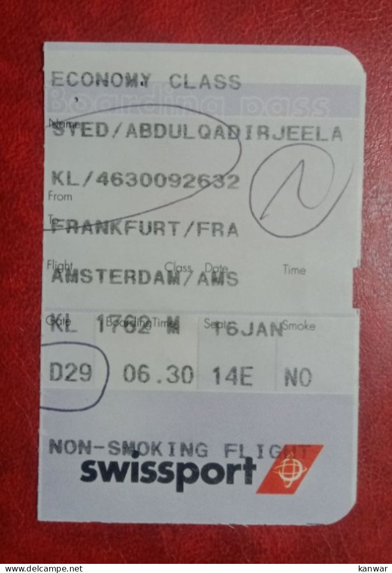 SWISSPORT AIRLINES PASSENGER ECONOMY CLASS BOARDING PASS - Tickets