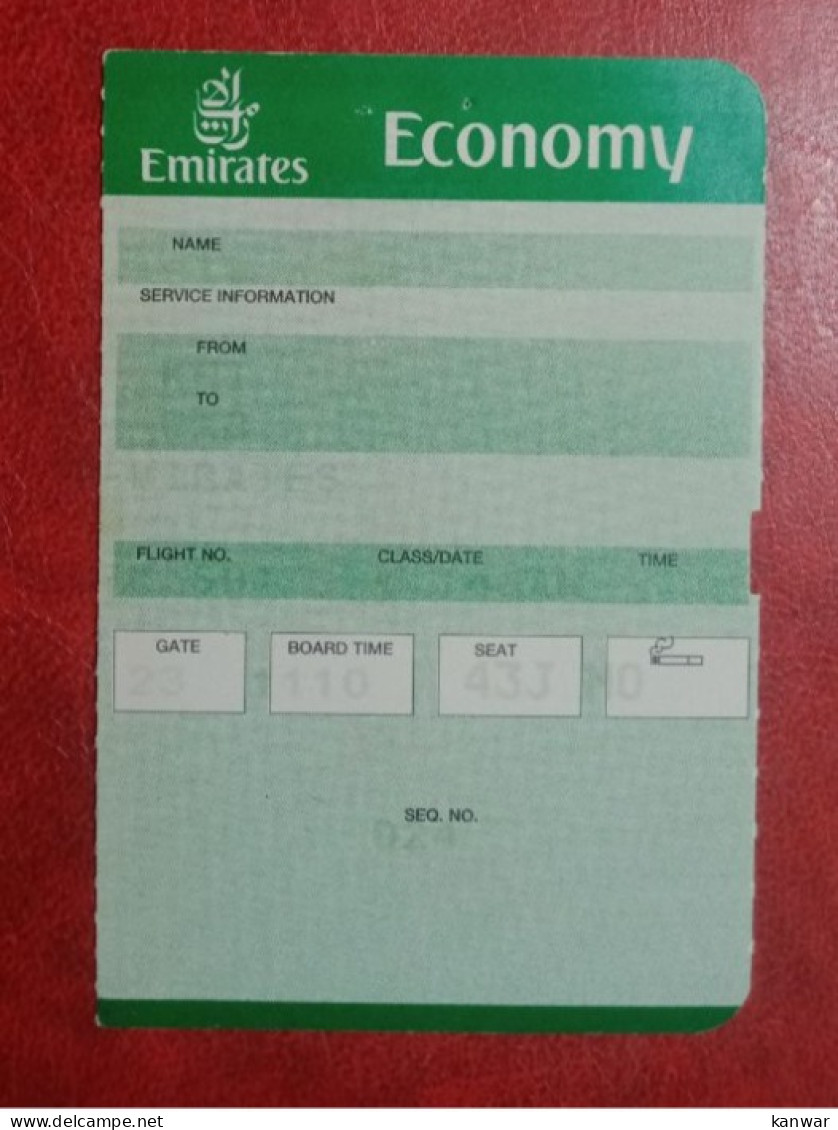 EMIRATES AIRLINES AND  AIRPORT SERVICE ECONOMY CLASS PASSENGER BOARDING PASS - Tickets
