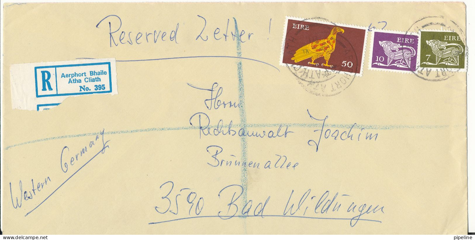 Ireland Registered Cover Sent To Germany (the 7P Stamp Is Damaged) - Covers & Documents